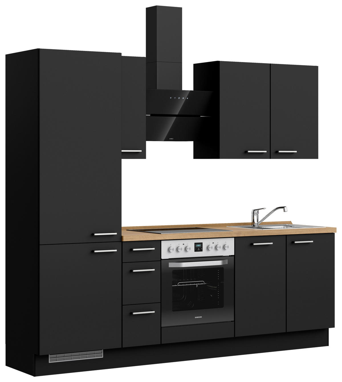 KÜCHENLEERBLOCK Touch 240 cm  in Schwarz, Eichefarben  - Edelstahlfarben/Eichefarben, MODERN, Holzwerkstoff/Metall (240cm) - Nobilia