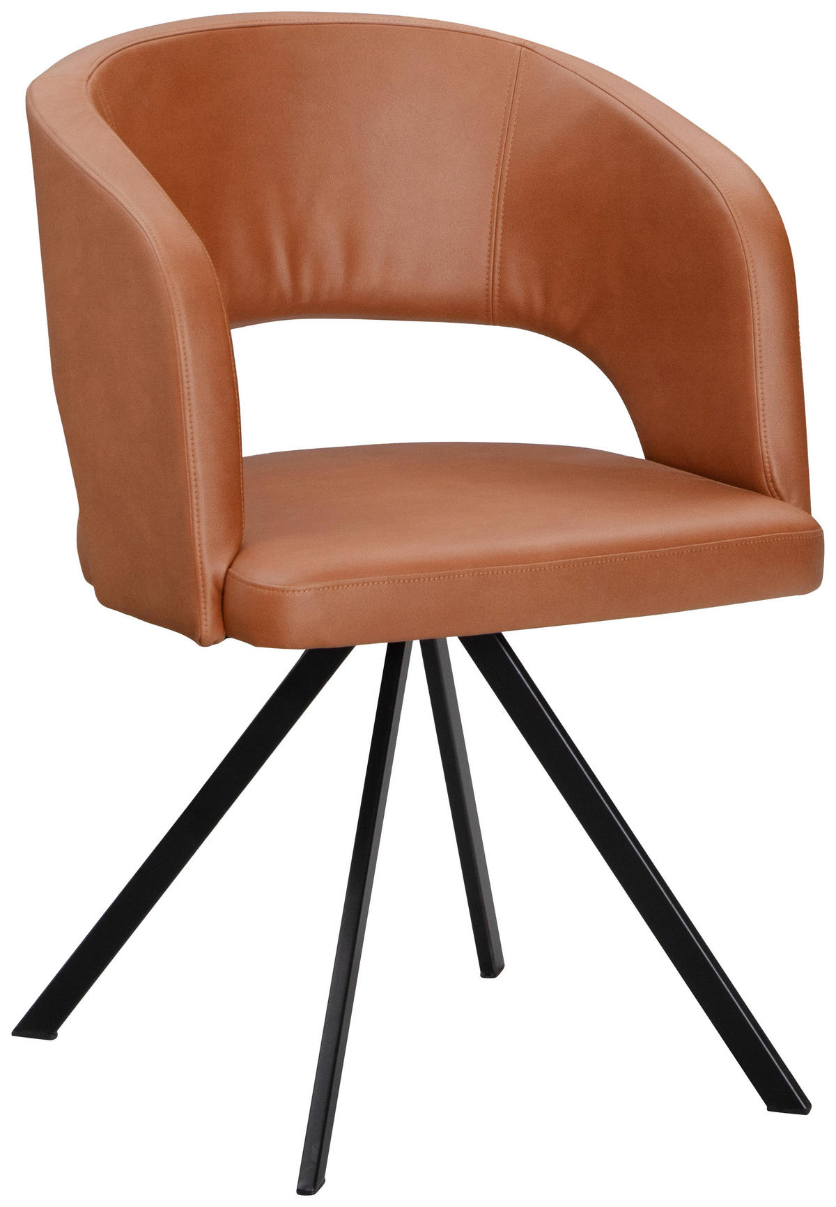 ARMLEHNSTUHL  in Stahl Lederlook (vegan), Mikrofaser  - Cognac/Schwarz, KONVENTIONELL, Textil/Metall (56/84/59cm) - Moderano