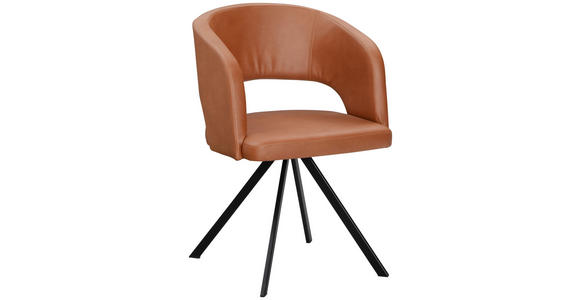 ARMLEHNSTUHL  in Stahl Lederlook (vegan), Mikrofaser  - Cognac/Schwarz, KONVENTIONELL, Textil/Metall (56/84/59cm) - Moderano