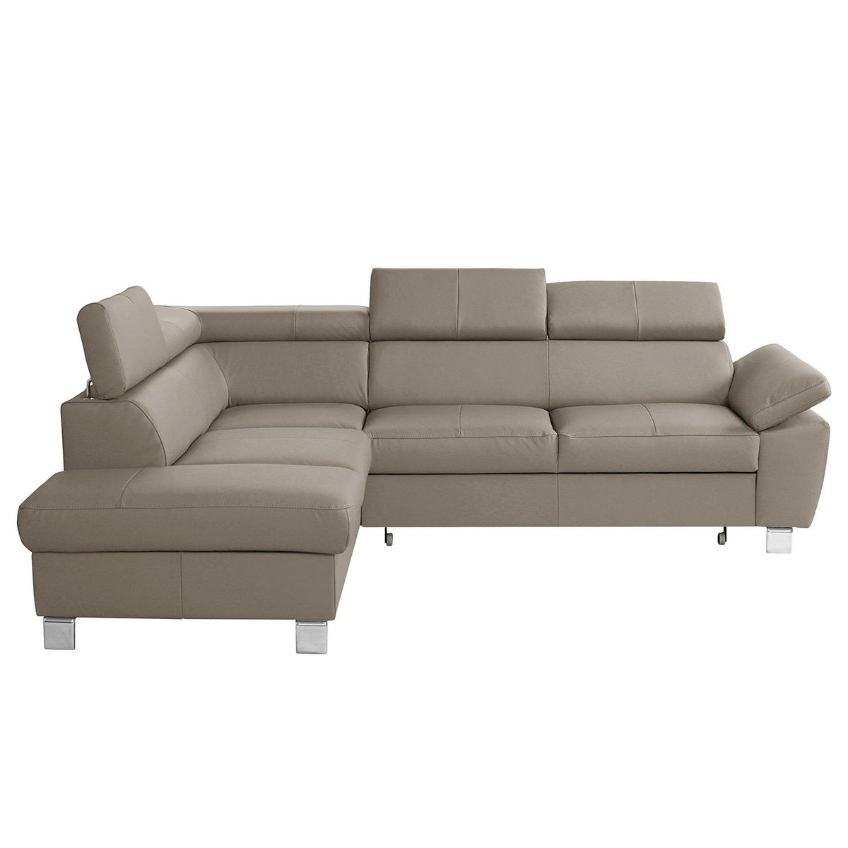 ECKSOFA Hellgrau Echtleder Lederlook  - Chromfarben/Hellgrau, Design, Leder/Textil (208/248cm) - Livetastic