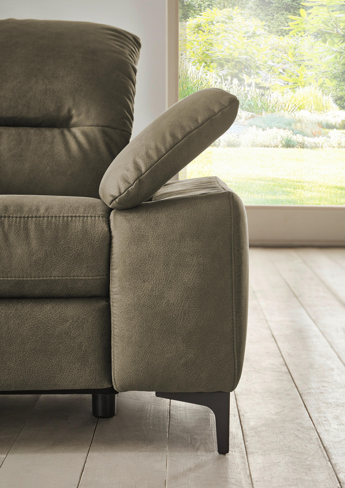 ECKSOFA Olivgrün Mikrofaser Kopfteilverstellung  - Chromfarben/Olivgrün, Design, Textil/Metall (184/280cm) - Pure Home Comfort