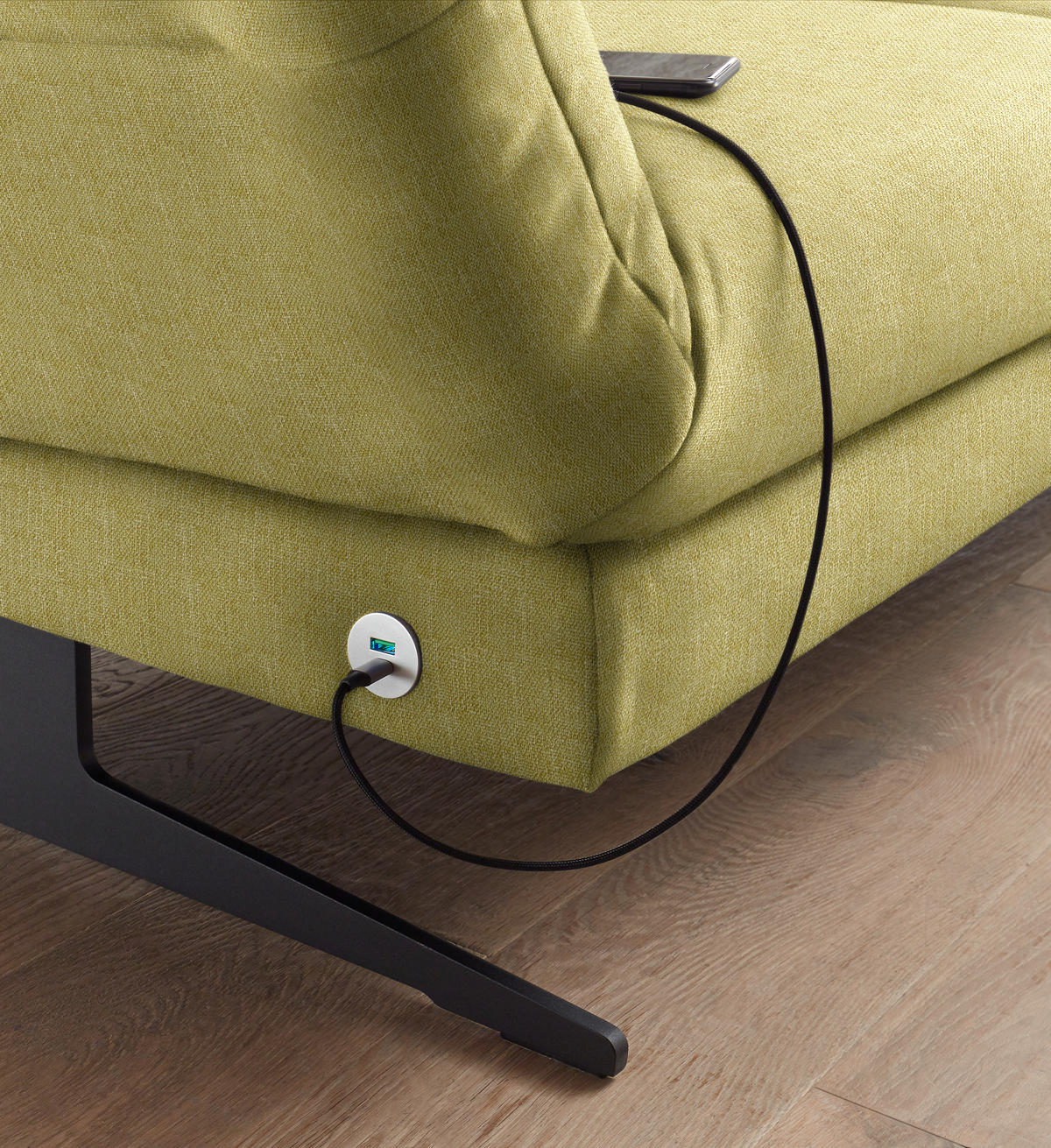 ECKSOFA in Flachgewebe Hellgrün  279-327/176-217 cm  - Schwarz/Hellgrün, Design, Textil/Metall (279-327/176-217cm) - Dieter Knoll