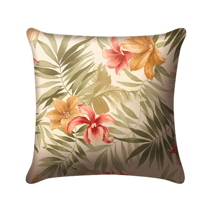 OUTDOOR-KISSEN in Grün, Orange, Rot, Weiß Blume 45/45 cm  - Rot/Orange, Basics, Textil (45/45cm)