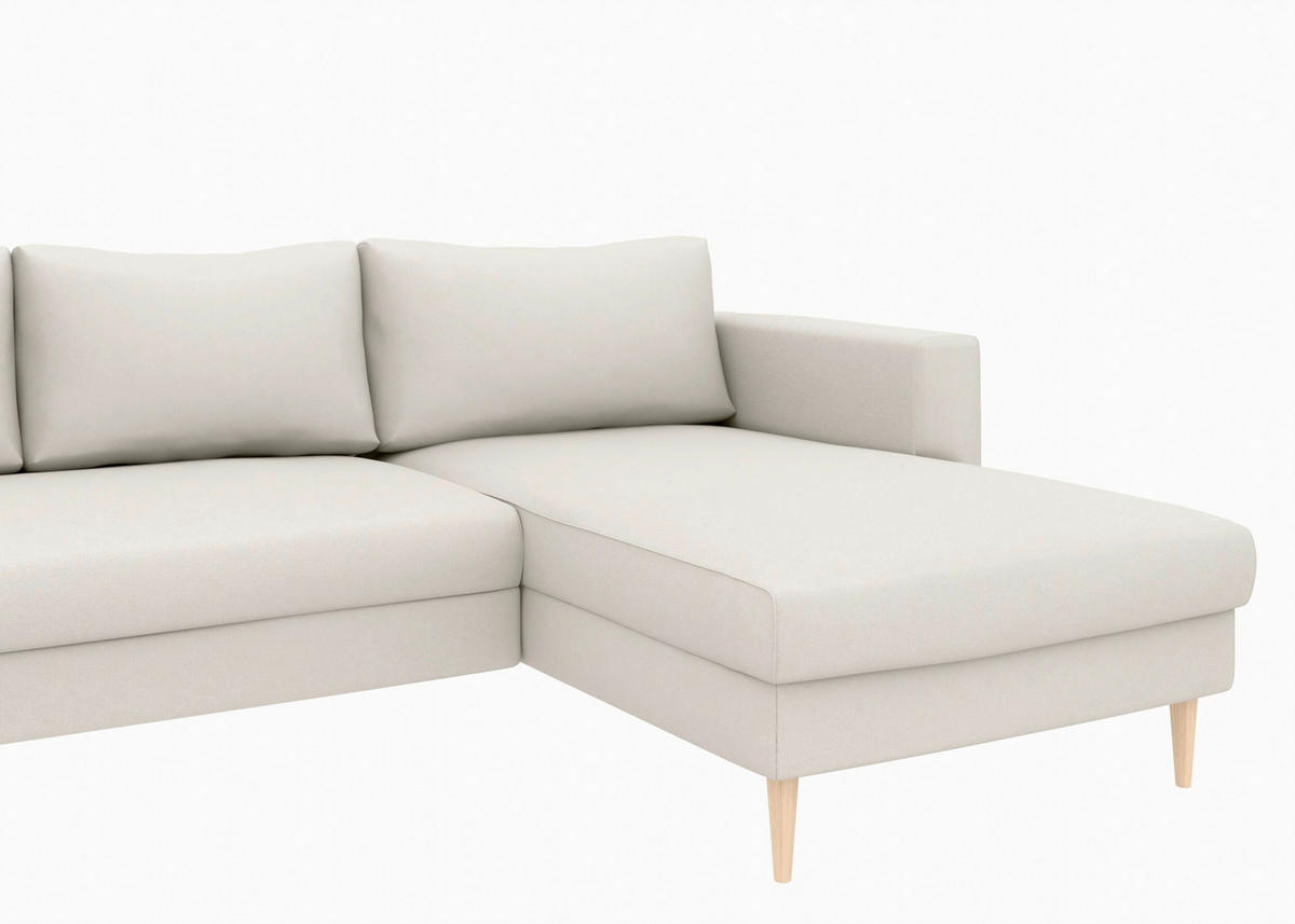 WOHNLANDSCHAFT Sandfarben Struktur  - Sandfarben/Buchefarben, MODERN, Holz/Textil (161/306/161cm) - Trendmanufaktur