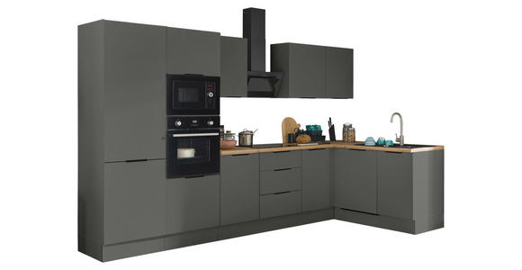 ECKKÜCHE 340/175 cm in Graphitfarben - Schwarz/Graphitfarben, Basics, Holzwerkstoff/Metall (340/175cm) - Xora