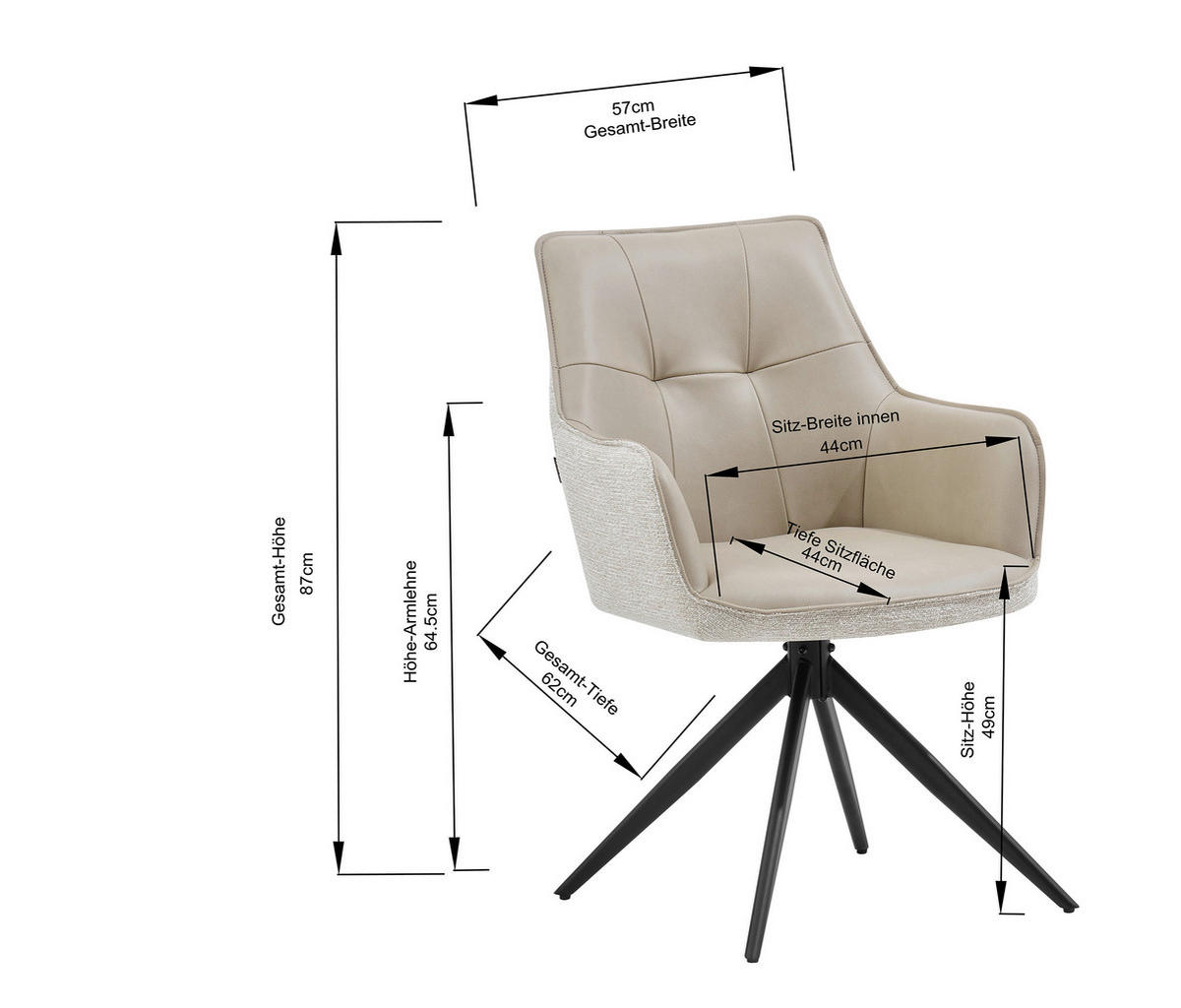 STOLICA S NASLONOM ZA RUKE  crna, taupe  drvo, metal, tekstil      - crna/taupe, Moderno, drvo/metal (58/87/61,5cm) - Livetastic