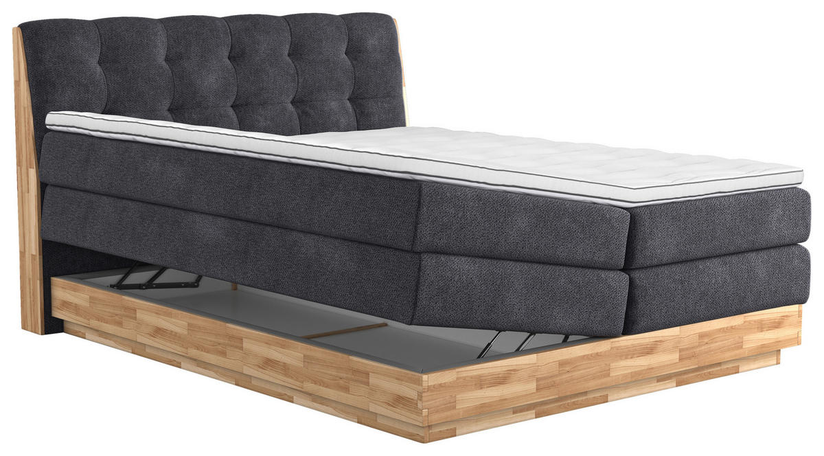 BOXSPRINGBETT 180/200 cm  in Anthrazit  - Anthrazit/Schwarz, Natur, Holz/Textil (180/200cm)