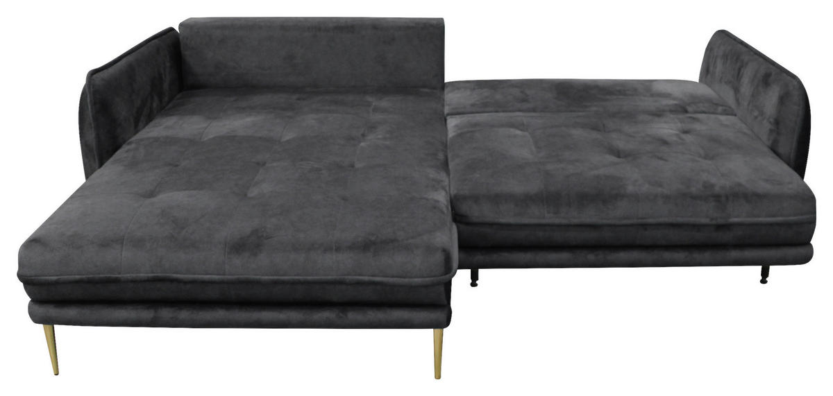 ECKSOFA Anthrazit Velours  - Anthrazit/Goldfarben, Design, Textil/Metall (196/264cm) - MID.YOU