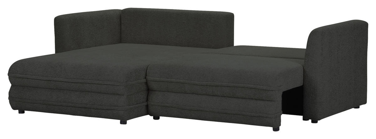ECKSOFA Anthrazit Plüsch Zierkissen, Rückenkissen, Bettkasten, Schlaffunktion, Rücken echt, Liegefläche im Originalstoff  - Anthrazit/Beige, MODERN, Kunststoff/Textil (246/178cm) - Carryhome