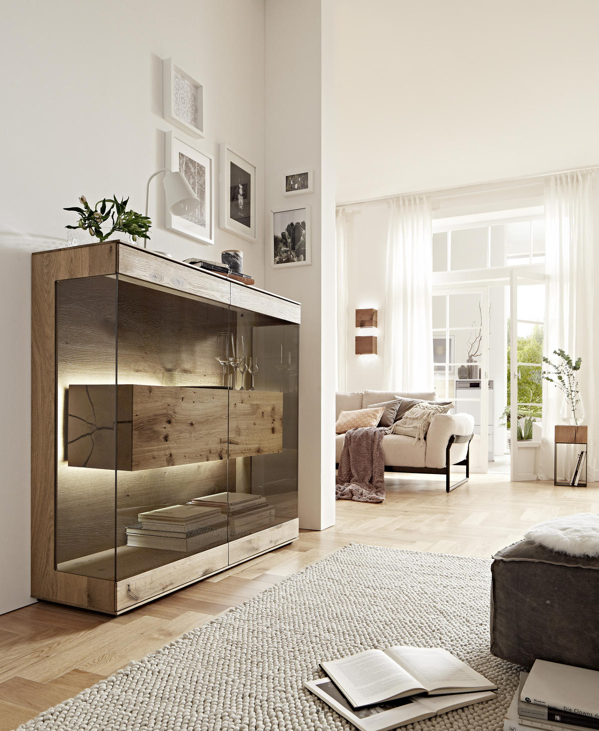 HIGHBOARD  in 127/119/39 cm  - Eichefarben, Natur, Glas/Holz (127/119/39cm) - Valnatura