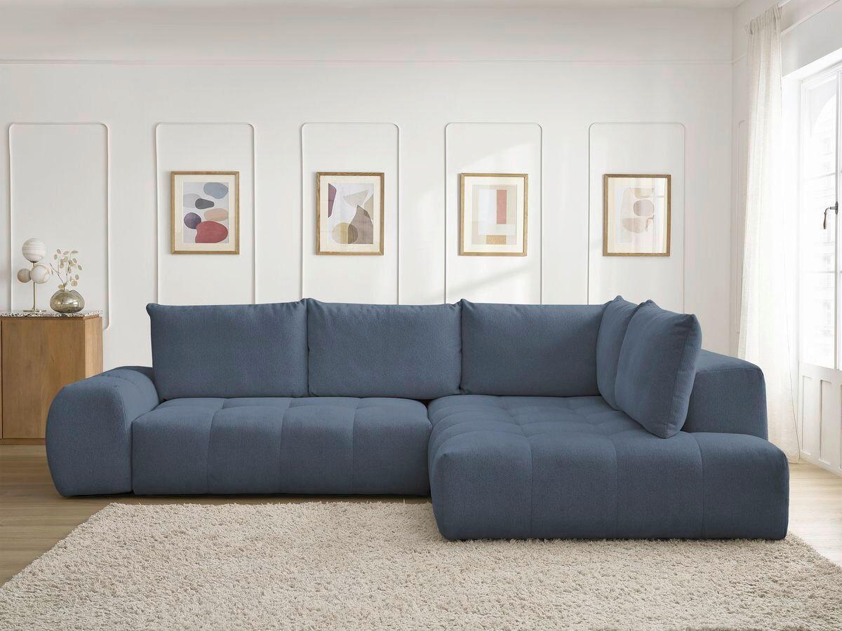 ECKSCHLAFSOFA EVEREST  mit Rücken echt, Armteil links, Armteil rechts Flachgewebe Dunkelblau  - Schwarz/Dunkelblau, MODERN, Kunststoff/Textil (320/212cm)