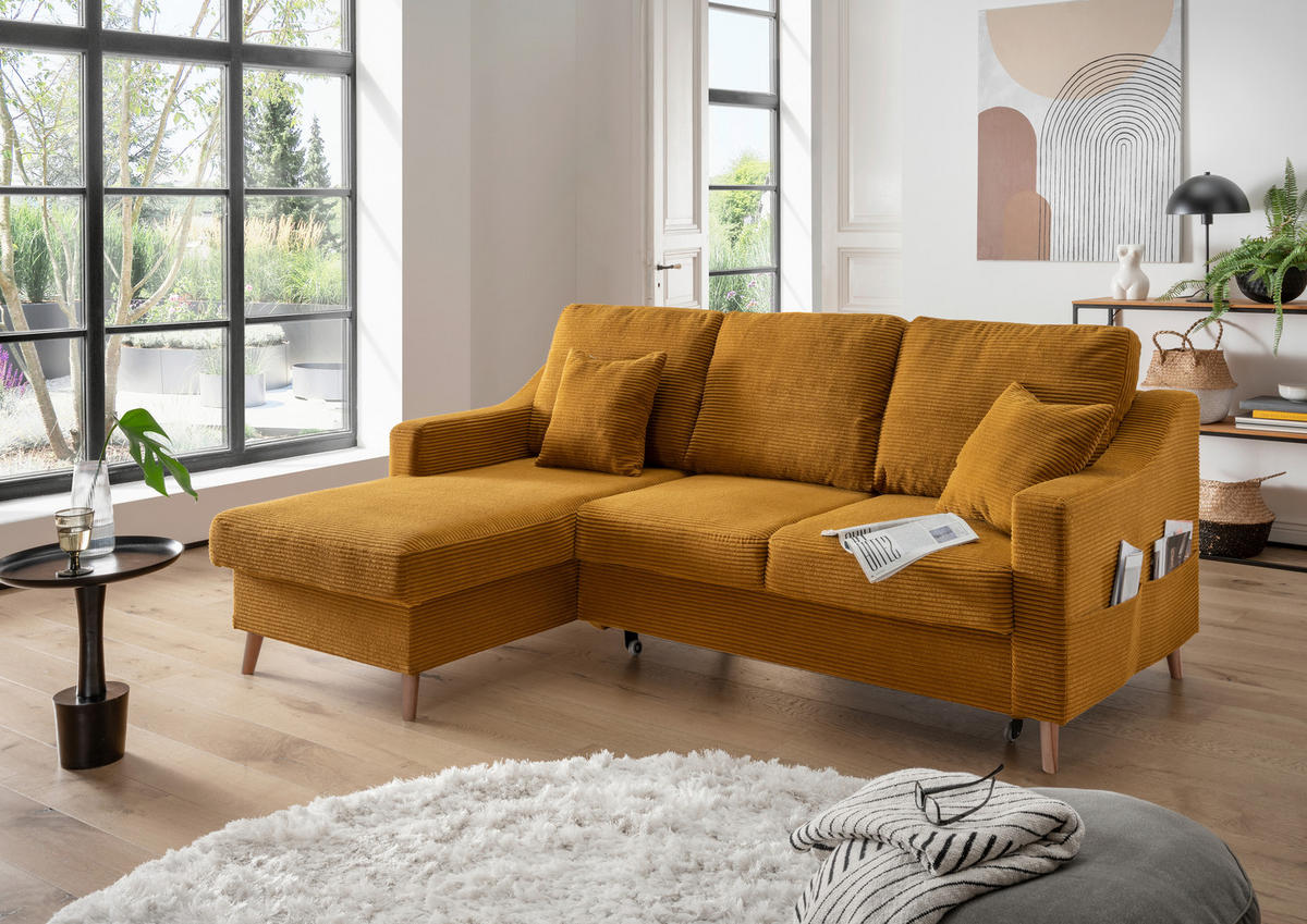 ECKSOFA in Cord Goldfarben  - Goldfarben/Naturfarben, Design, Holz/Textil (150/228cm) - P & B