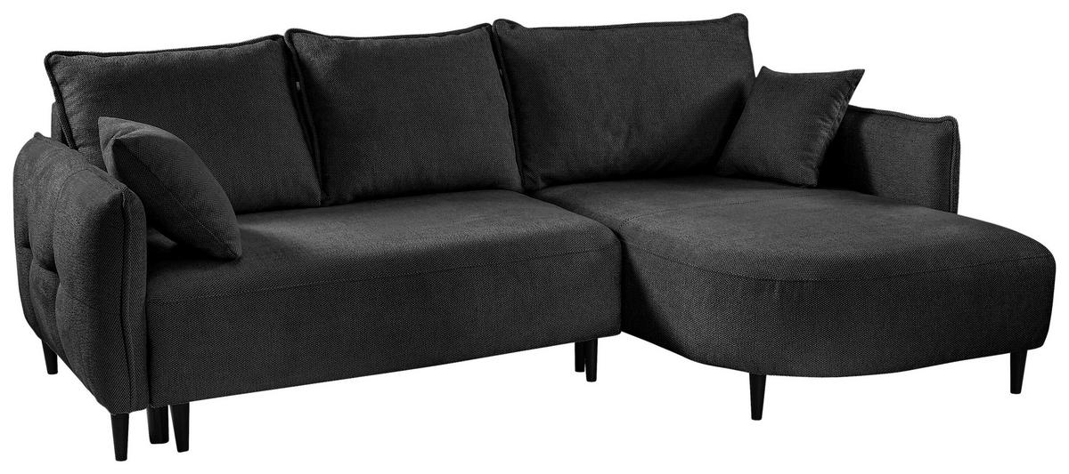 ECKSOFA in Struktur Dunkelgrün  - Dunkelgrün/Schwarz, Design, Holz/Textil (244/165cm) - MID.YOU