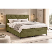 BOXBETT 180/200 cm,  in Grün, Bettkasten, Topper, H3 + H3 = fest  - Schwarz/Grün, MODERN, Holz/Textil (180/200cm) - MID.YOU