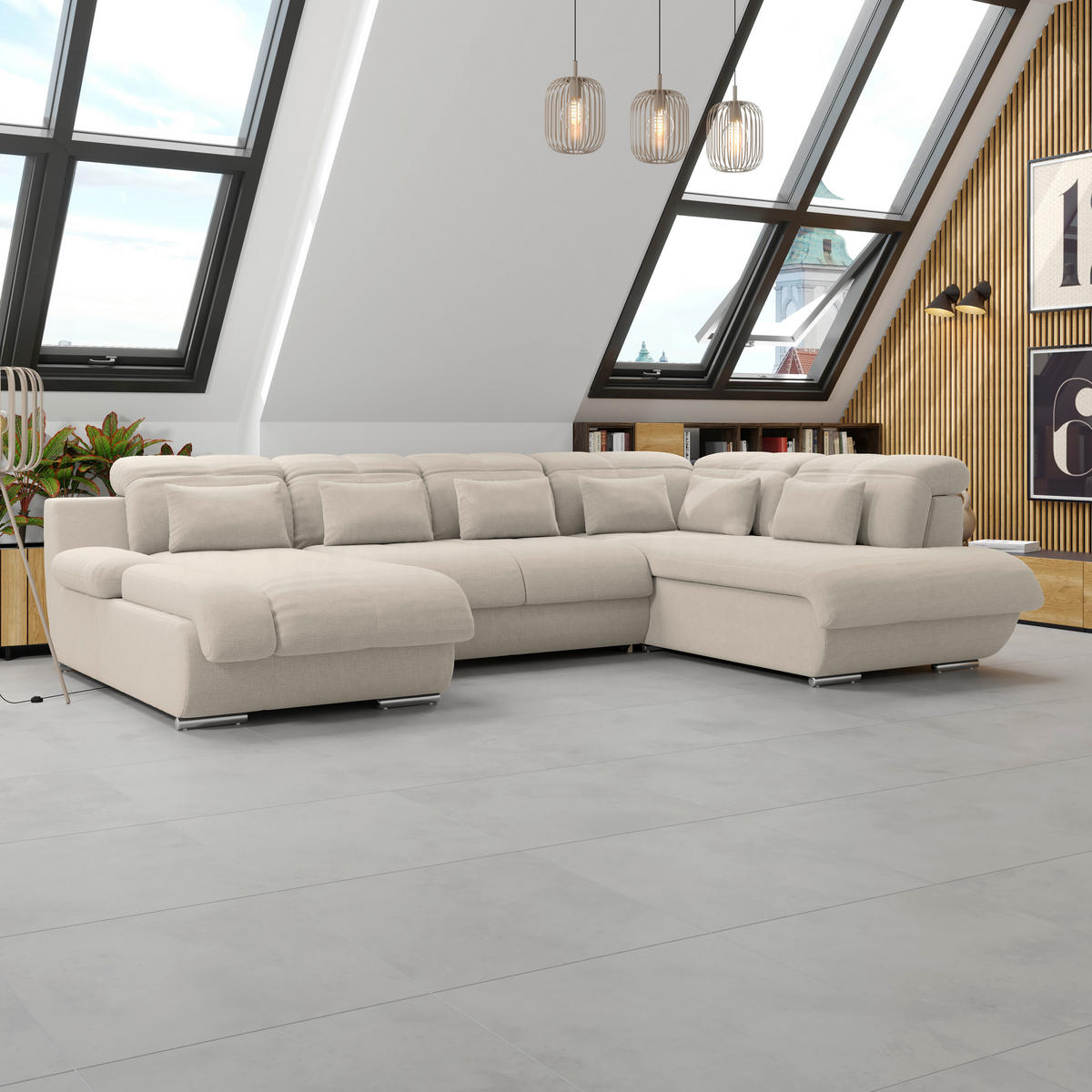 WOHNLANDSCHAFT MULTI Naturfarben Chenille  - Chromfarben/Naturfarben, MODERN, Textil/Metall (184/345/228cm) - Livetastic