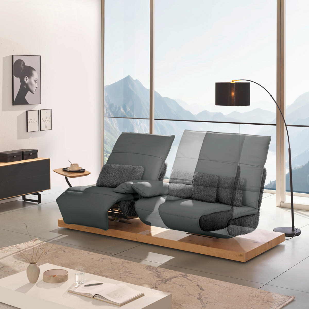 2-SITZER-SOFA  in Hochflor Echtleder Anthrazit, Grau  - Anthrazit/Schwarz, Design, Leder/Holz (240/65/104cm) - Koinor
