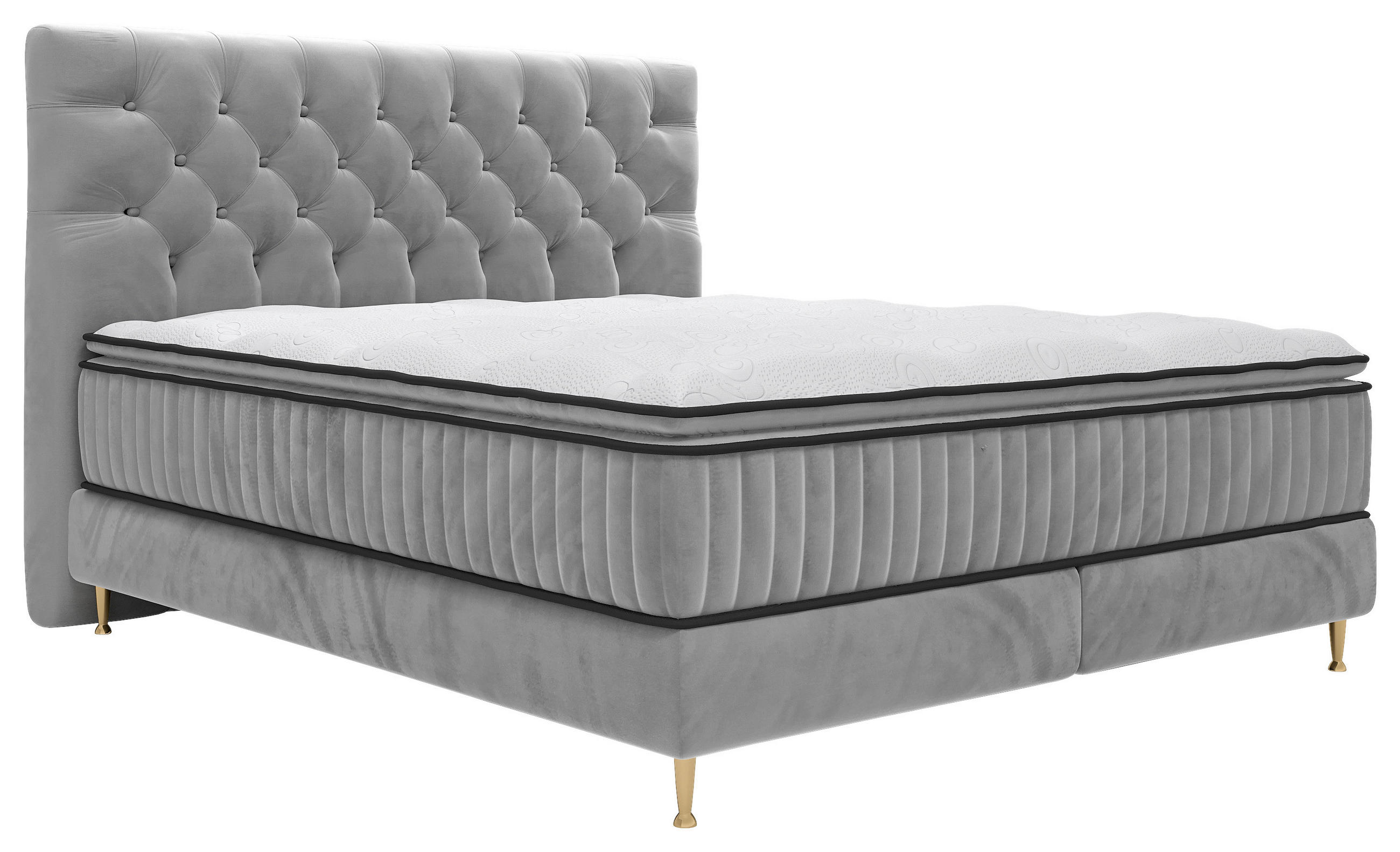 BOXSPRINGBETT 180/200 cm  in Hellgrau  - Goldfarben/Hellgrau, Design, Textil/Metall (180/200cm) - Boxxx