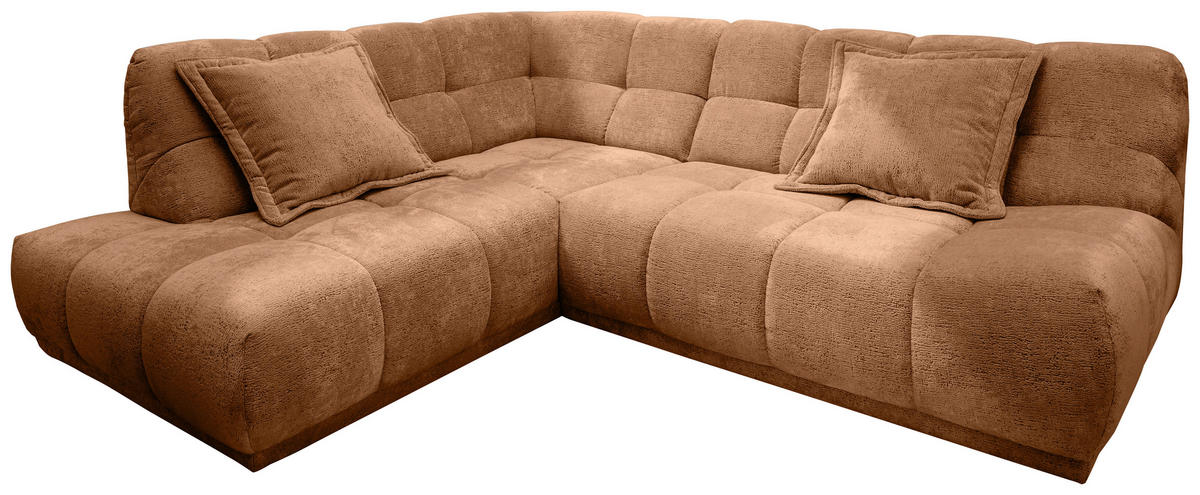 ECKSOFA ITALIA in Chenille Koralle  203/254 cm  - Koralle/Schwarz, MODERN, Kunststoff/Textil (203/254cm) - Livetastic