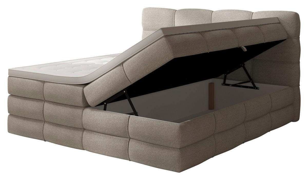 BOXSPRINGBETT 160/200 cm,  in Elfenbein, gepolstertes Kopfteil, Bettkasten, Topper, Matratzen, H3 + H3 = fest  - Elfenbein/Schwarz, Design, Kunststoff/Textil (160/200cm) - Chameo
