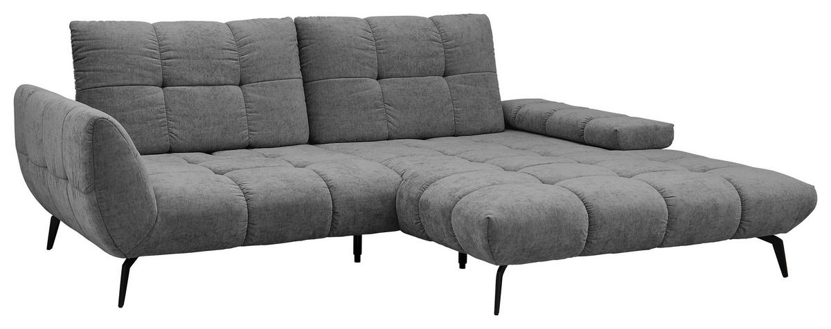 ECKSOFA Anthrazit Flachgewebe Rücken echt, Sitztiefenverstellung  - Anthrazit/Schwarz, KONVENTIONELL, Textil/Metall (273/211cm) - SetOne by Musterring