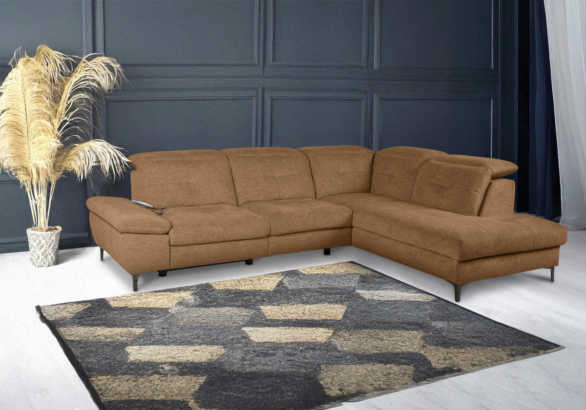 ECKSOFA Terracotta Webstoff  - Terracotta/Schwarz, KONVENTIONELL, Textil/Metall (288/225cm) - Carryhome