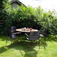 GARTENTISCHGRUPPE Teakholzvollmassiv  - Anthrazit/Schwarz, Natur, Holz/Kunststoff - Gardenson