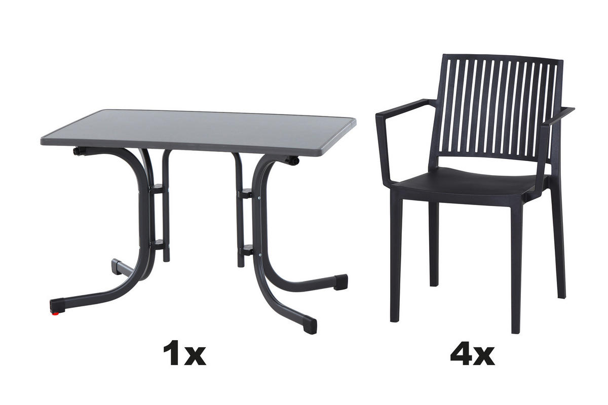 GARTENGARNITUR 3-teilig Stahl  - Anthrazit, Basics, Kunststoff/Metall (70/80/110cm) - Siena Garden