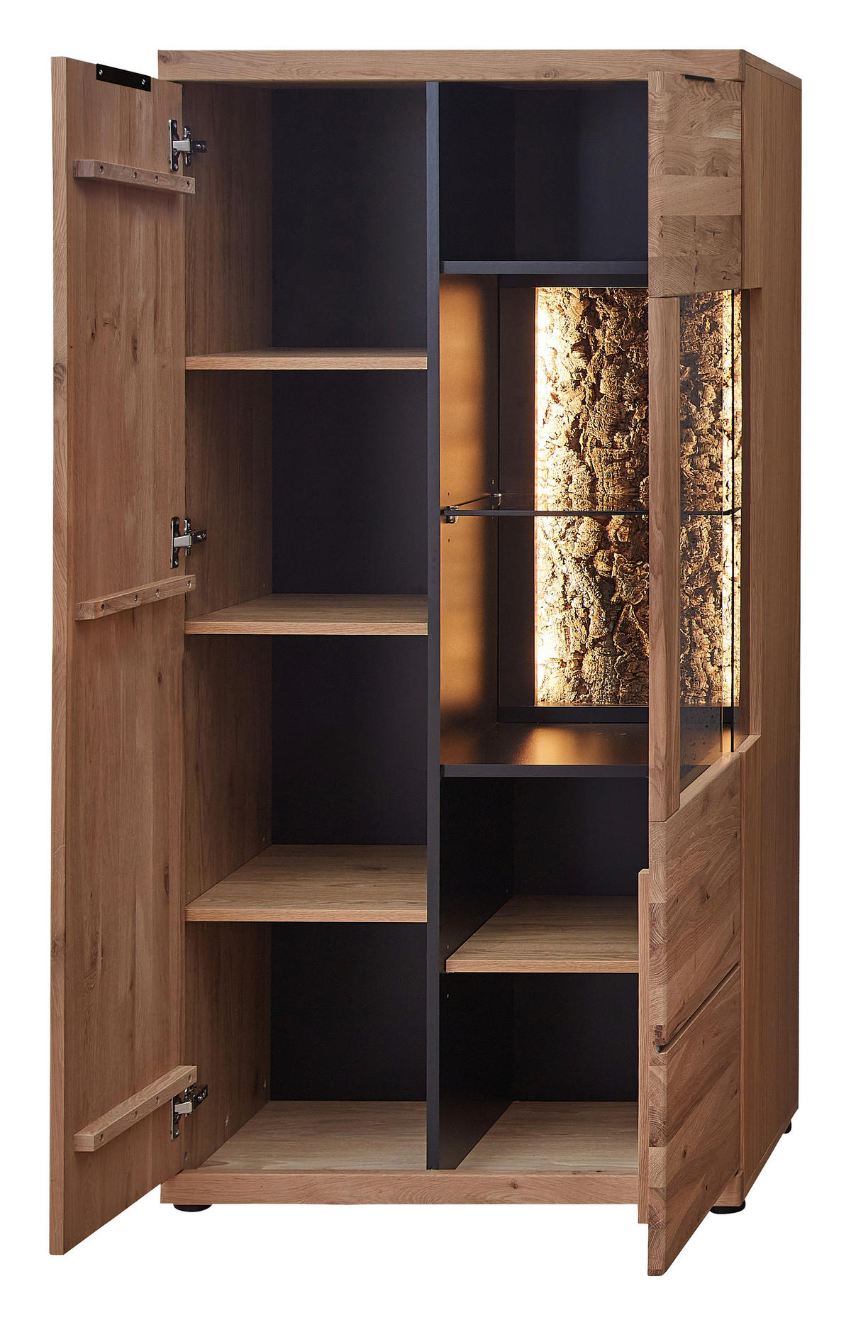 VITRÍNA, divoký dub, korek, černá, divoký dub, 75/148/42 cm - divoký dub/černá, Natur, kov/dřevo (75/148/42cm) - Linea Natura