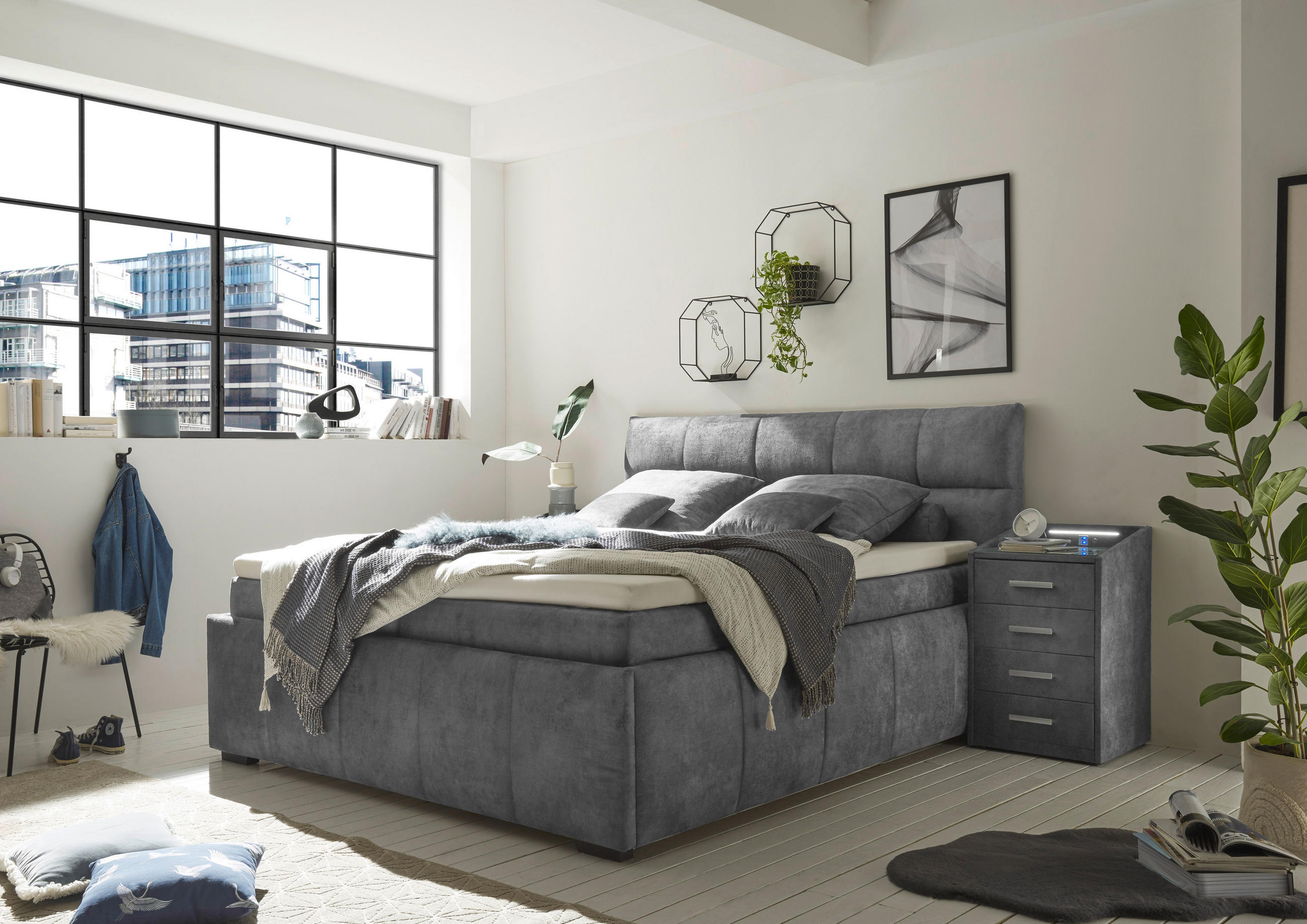 BOXBETT 180/200 cm  in Grau  - Schwarz/Grau, KONVENTIONELL, Kunststoff/Textil (180/200cm) - Modante