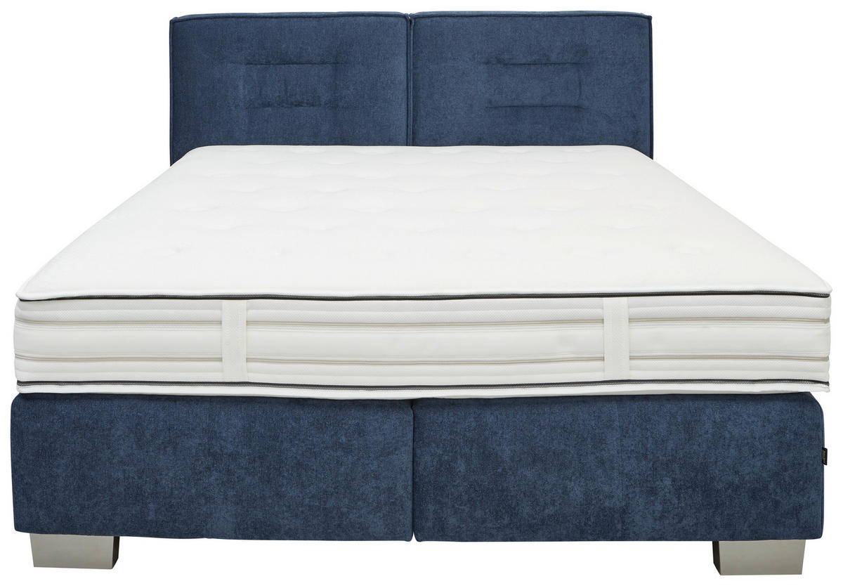 BOXSPRINGBETT 200/200 cm  in Dunkelblau  - Chromfarben/Dunkelblau, KONVENTIONELL, Textil/Metall (200/200cm) - Dieter Knoll