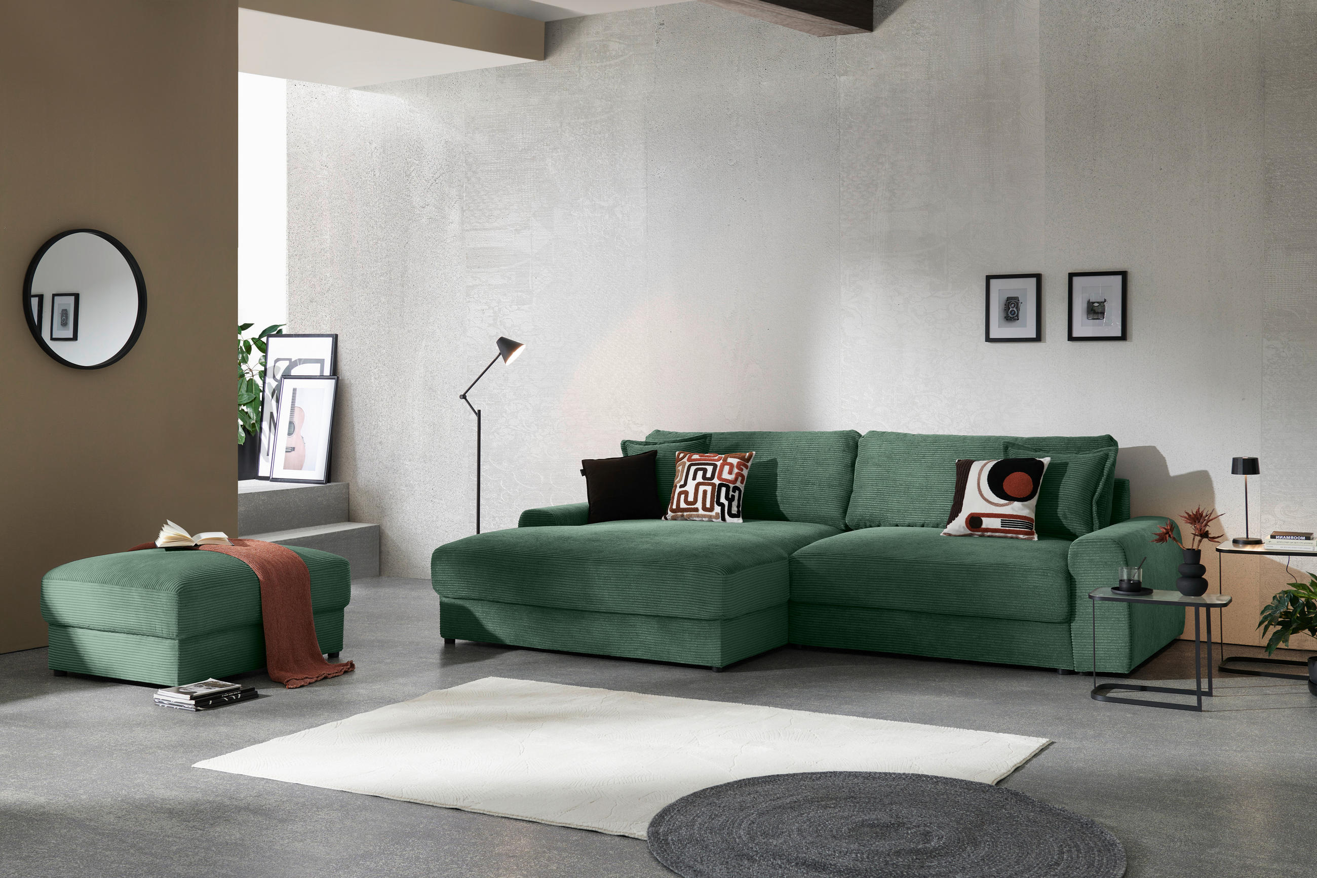 ECKSOFA Dunkelgrün Cord - Dunkelgrün/Schwarz, MODERN, Kunststoff/Textil (180/300cm) - Carryhome