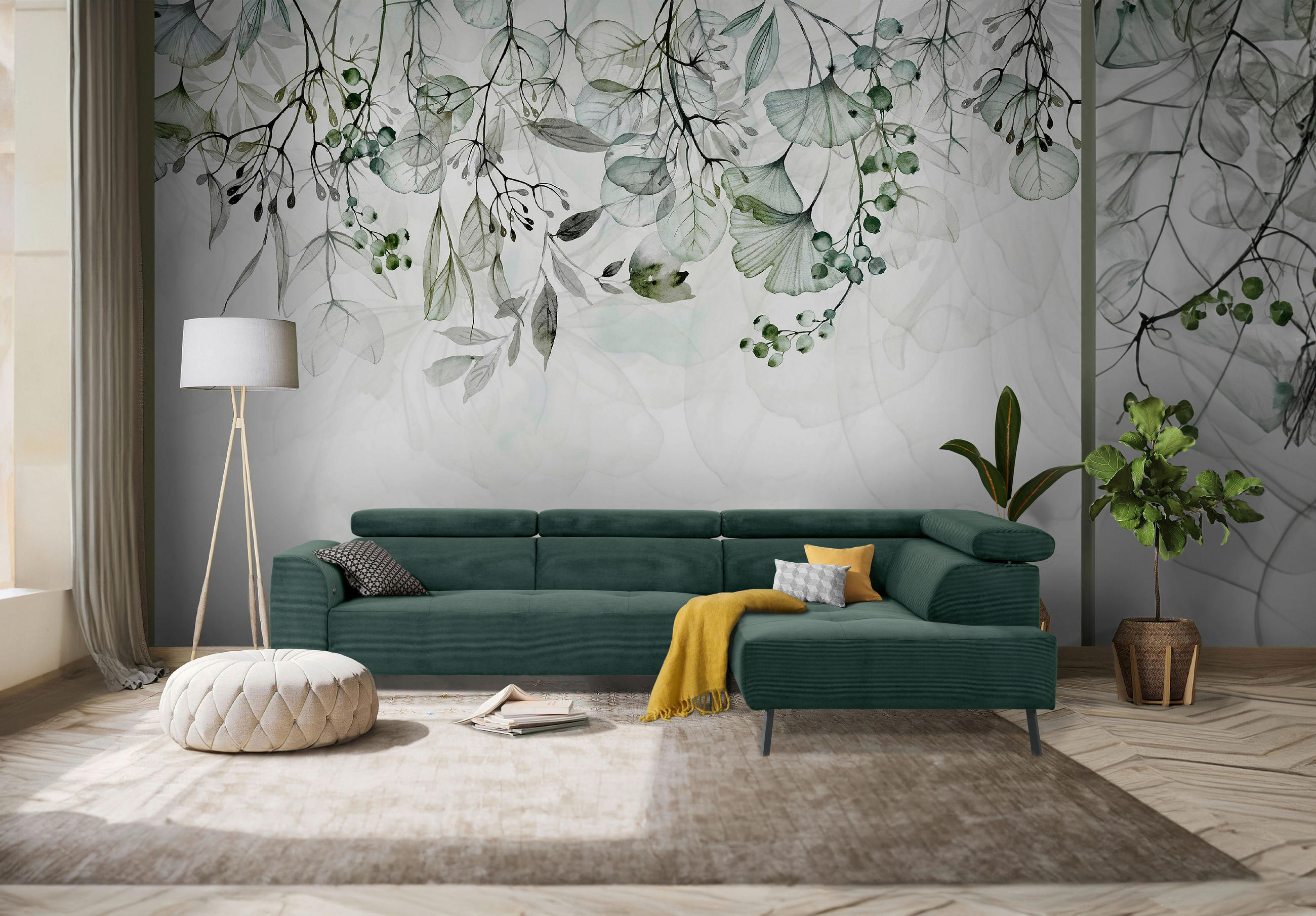 ECKSOFA in Feincord Waldgrün  - Waldgrün/Schwarz, Design, Textil/Metall (280/205cm) - MID.YOU