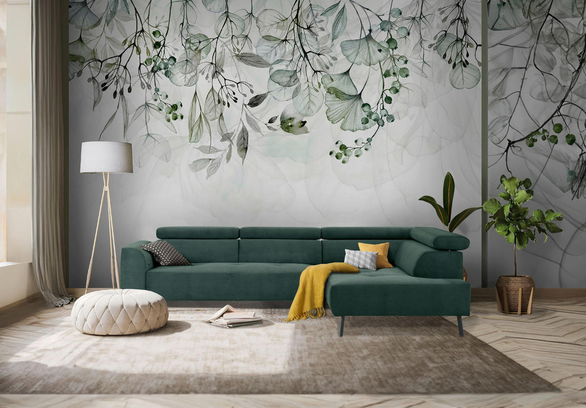 ECKSOFA in Feincord Waldgrün  - Waldgrün/Schwarz, Design, Textil/Metall (280/205cm) - MID.YOU