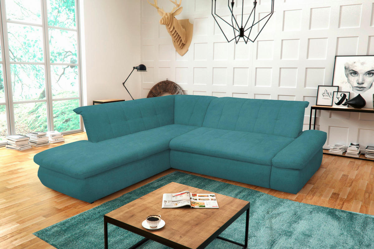 ECKSOFA Petrol Mikrofaser  - Chromfarben/Petrol, KONVENTIONELL, Textil/Metall (216/273cm) - MID.YOU