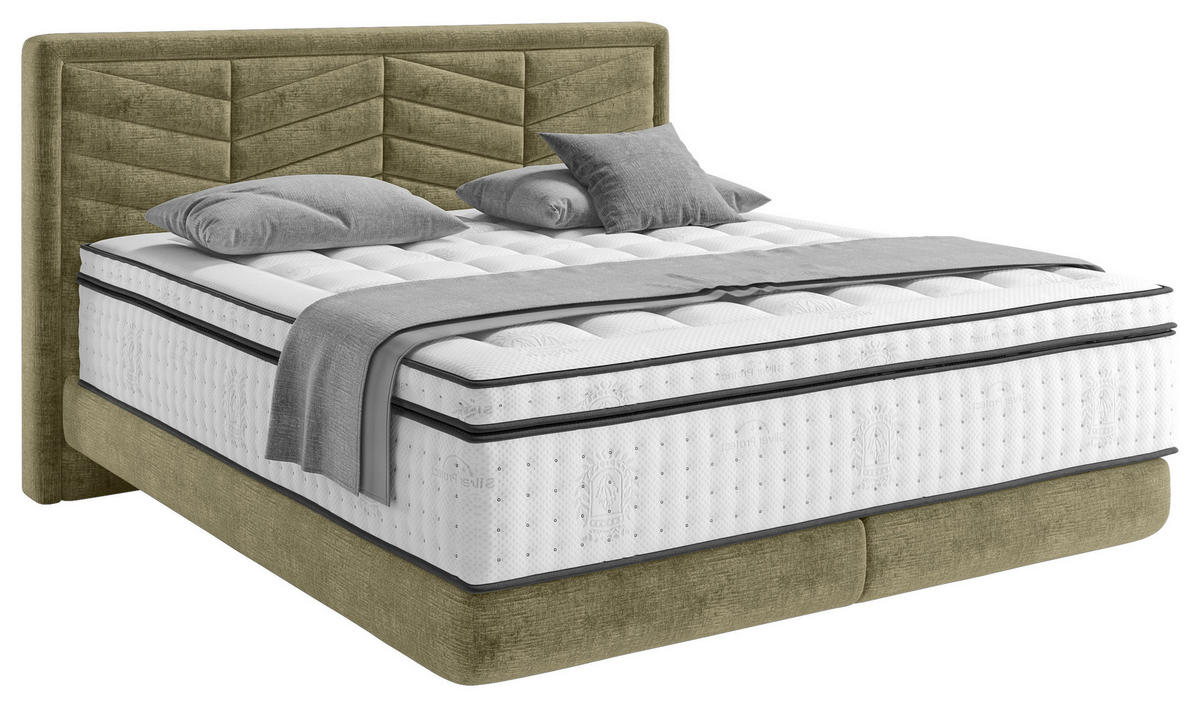 BOXSPRINGBETT 140/200 cm  in Olivgrün  - Schwarz/Olivgrün, Konventionell, Kunststoff/Textil (140/200cm) - Carryhome