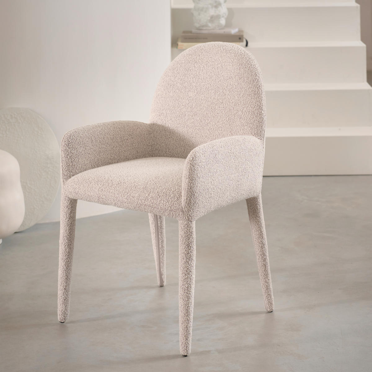 ARMLEHNSTUHL  in Bouclé  - Greige, Design, Textil (54/83/57cm) - Livetastic