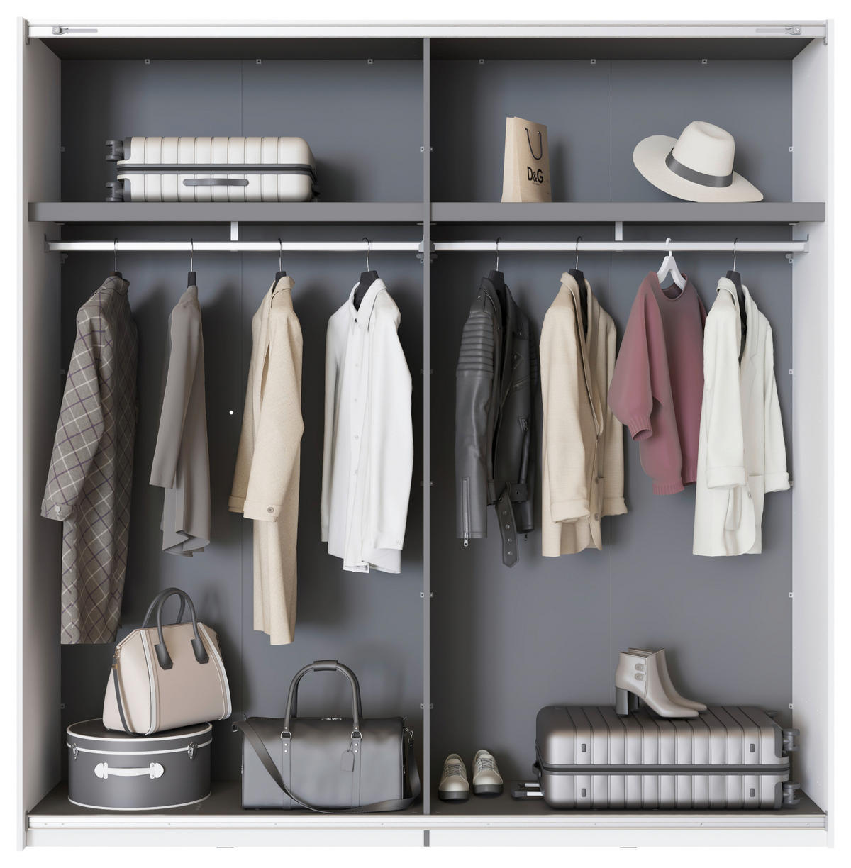 SKRIŇA S POS. DVER. – HOR.VED, biela, 220/217,5/61 cm - čierna/biela, Basics, kov/kompozitné drevo (220/217,5/61cm) - Xora