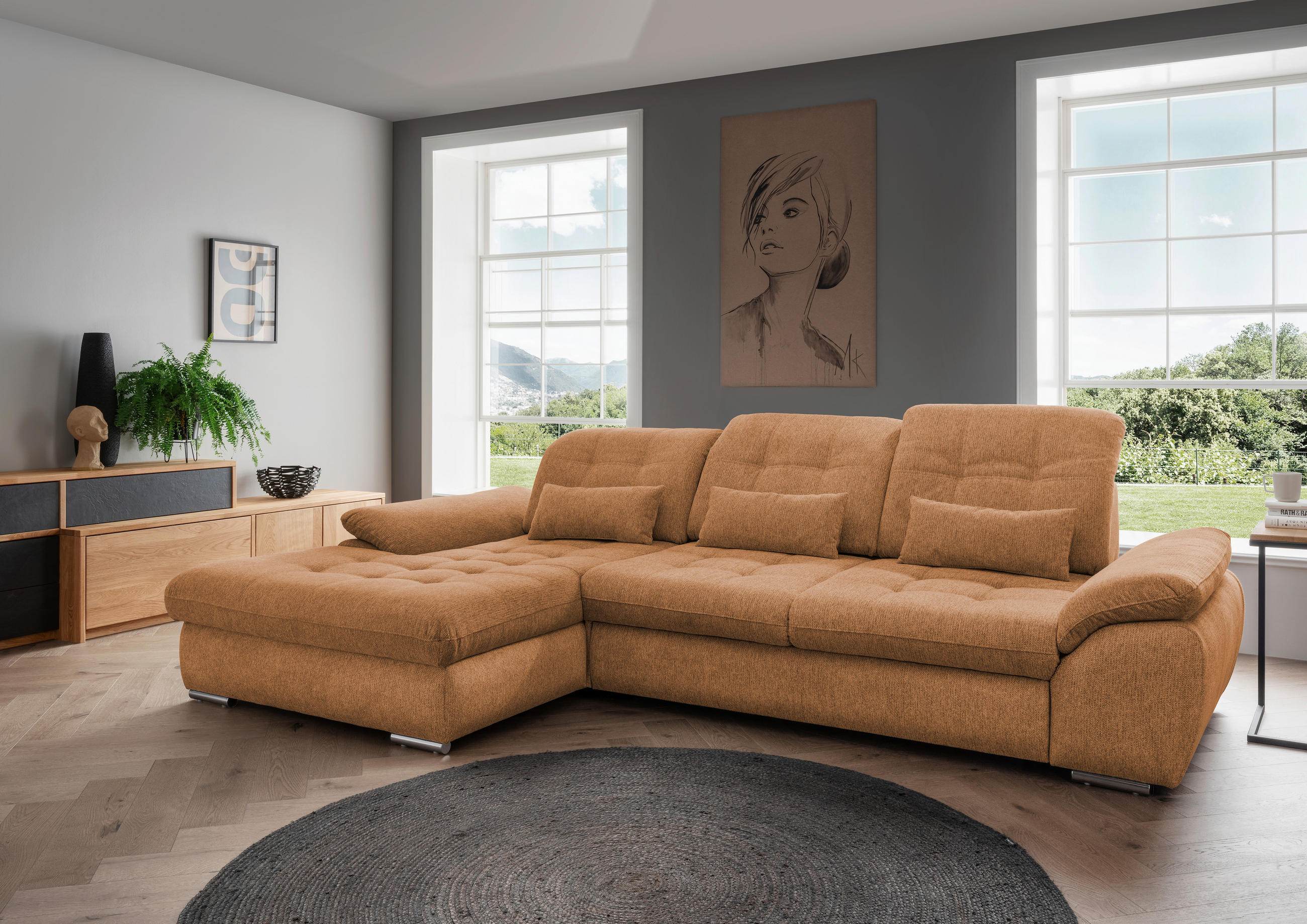 ECKSOFA in Chenille Currygelb  - Chromfarben/Currygelb, Modern, Textil/Metall (184/314cm) - Livetastic