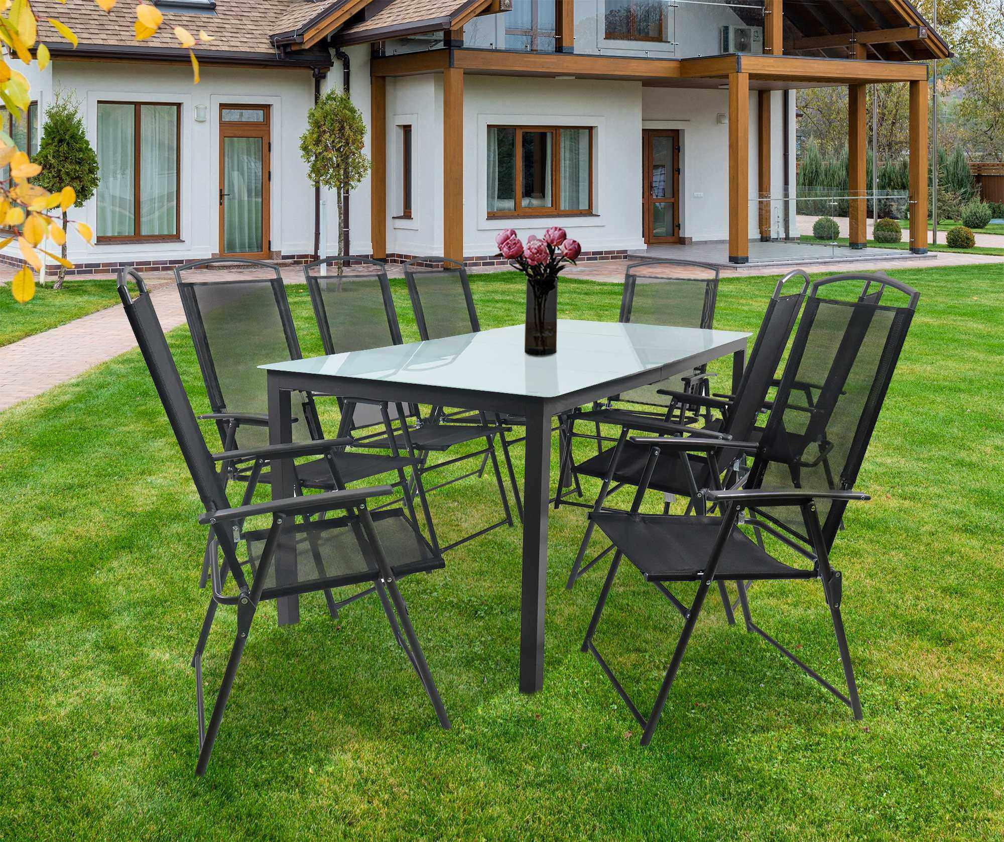 GARTENTISCHGRUPPE  - Anthrazit, Basics, Glas/Textil - Gardenson