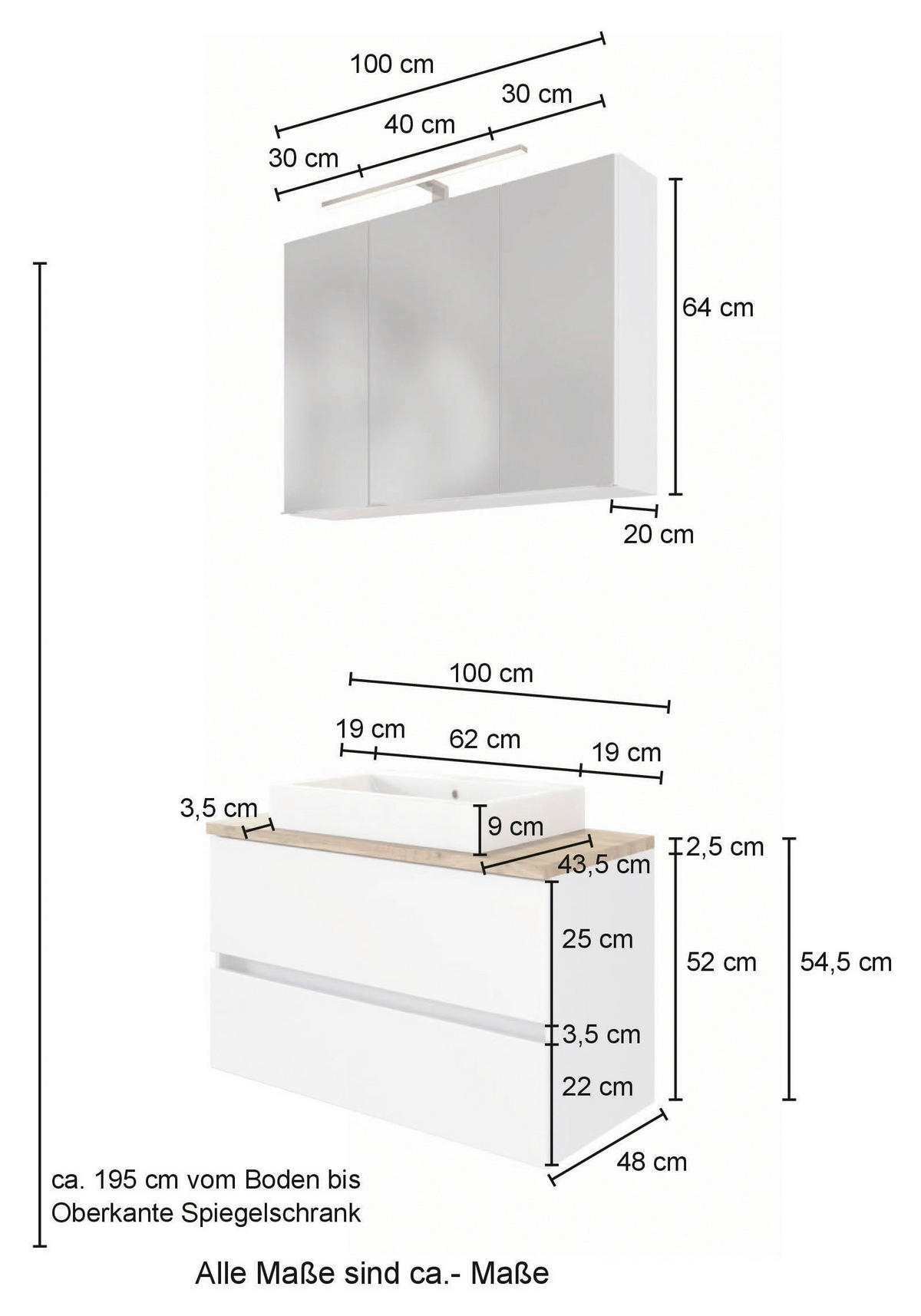 BADEZIMMER  in 100 cm  - Eiche Wotan/Weiß, MODERN, Keramik/Holzwerkstoff (100cm) - Held