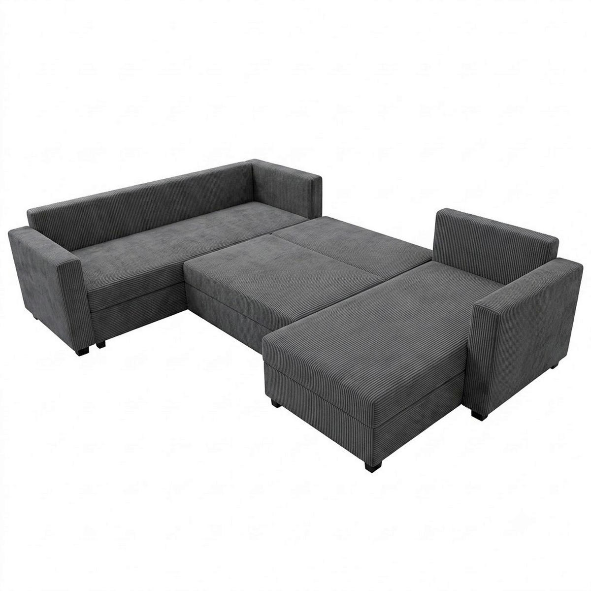WOHNLANDSCHAFT TOP U Dunkelgrau Cord  - Dunkelgrau/Schwarz, Design, Kunststoff/Textil (223/304/156cm) - P & B