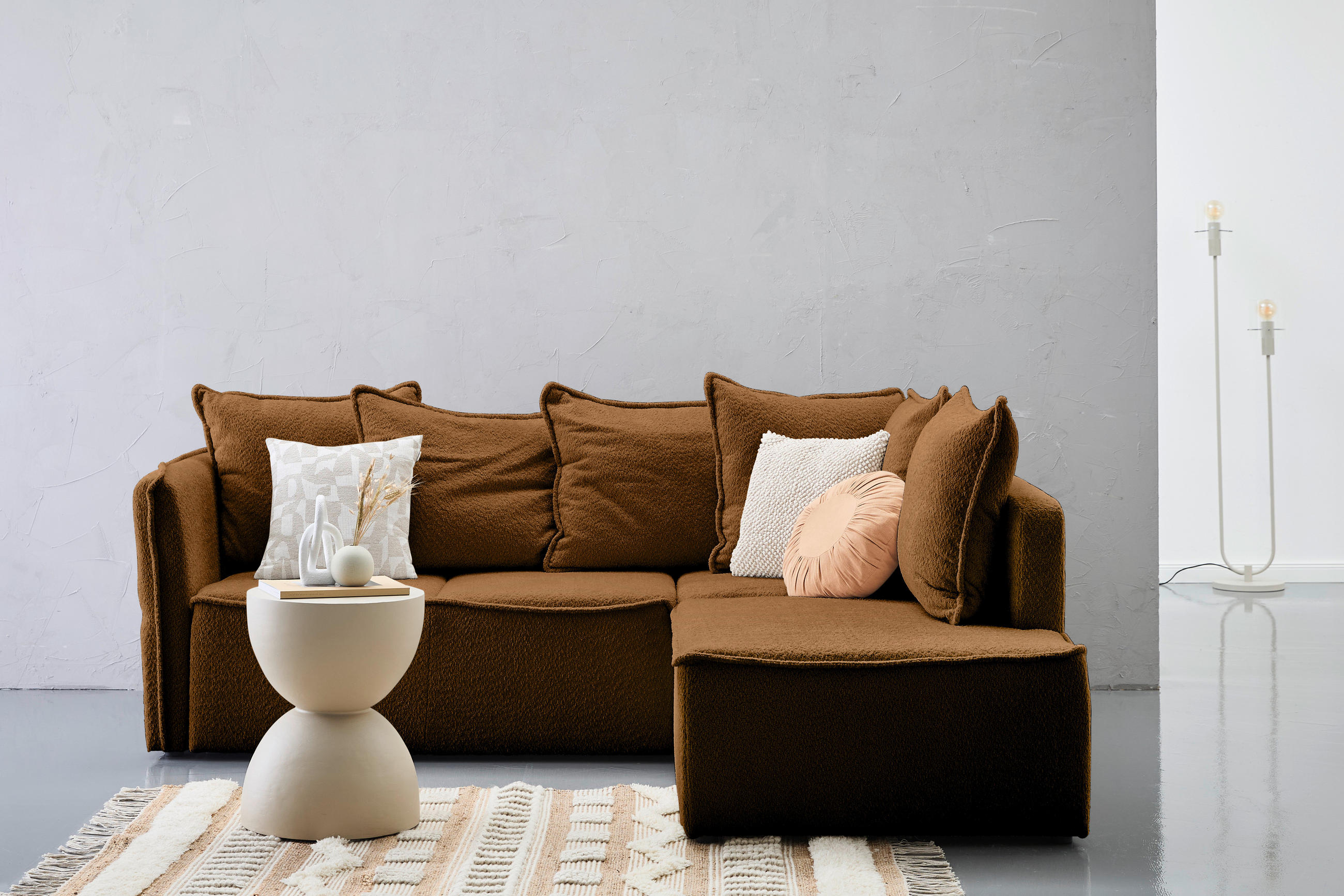 ECKSOFA in Chenille Rostfarben  - Rostfarben/Schwarz, Konventionell, Kunststoff/Textil (233/193cm) - Carryhome