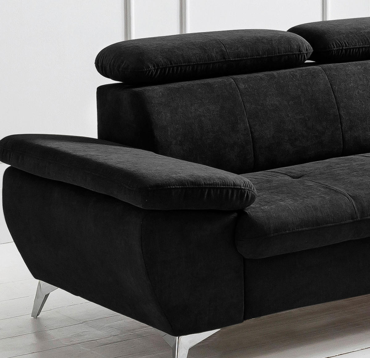 ECKSOFA in Mikrofaser Schwarz  - Chromfarben/Schwarz, Konventionell, Textil/Metall (256/209cm) - Livetastic