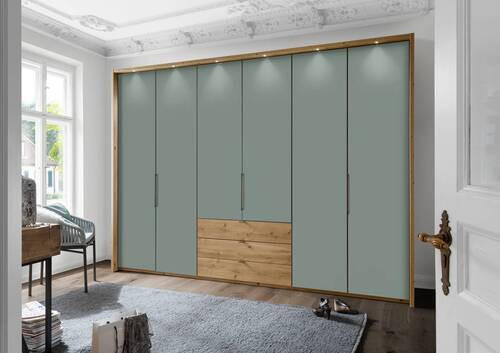 DREHTÜRENSCHRANK  in Salbeigrün, Eiche Bianco  - Schieferfarben/Eiche Bianco, Design, Holzwerkstoff/Metall (300/216/58cm) - Novel