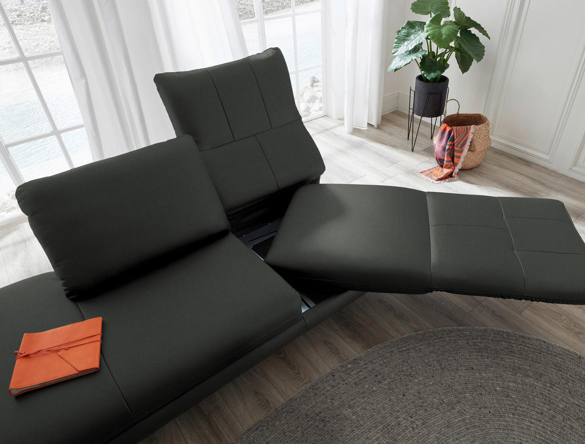 RÉCAMIERE in Echtleder Dunkelgrau  - Chromfarben/Dunkelgrau, Design, Leder/Metall (209/85-109/95-16cm) - Dieter Knoll