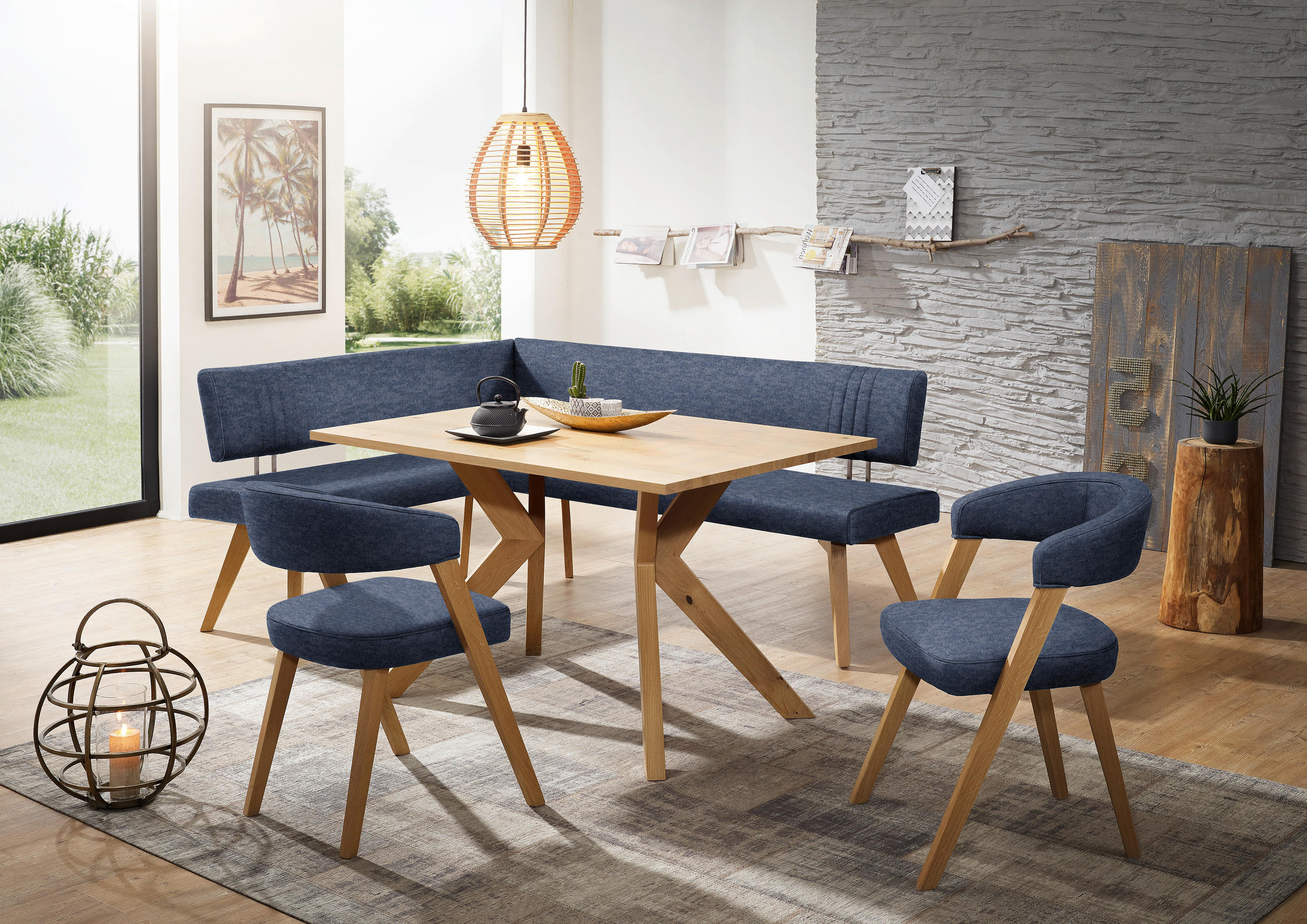 ECKBANK 160/170 cm  in Dunkelblau, Wildeiche  - Wildeiche/Eichefarben, Design, Holz/Textil (160/170cm) - Venda