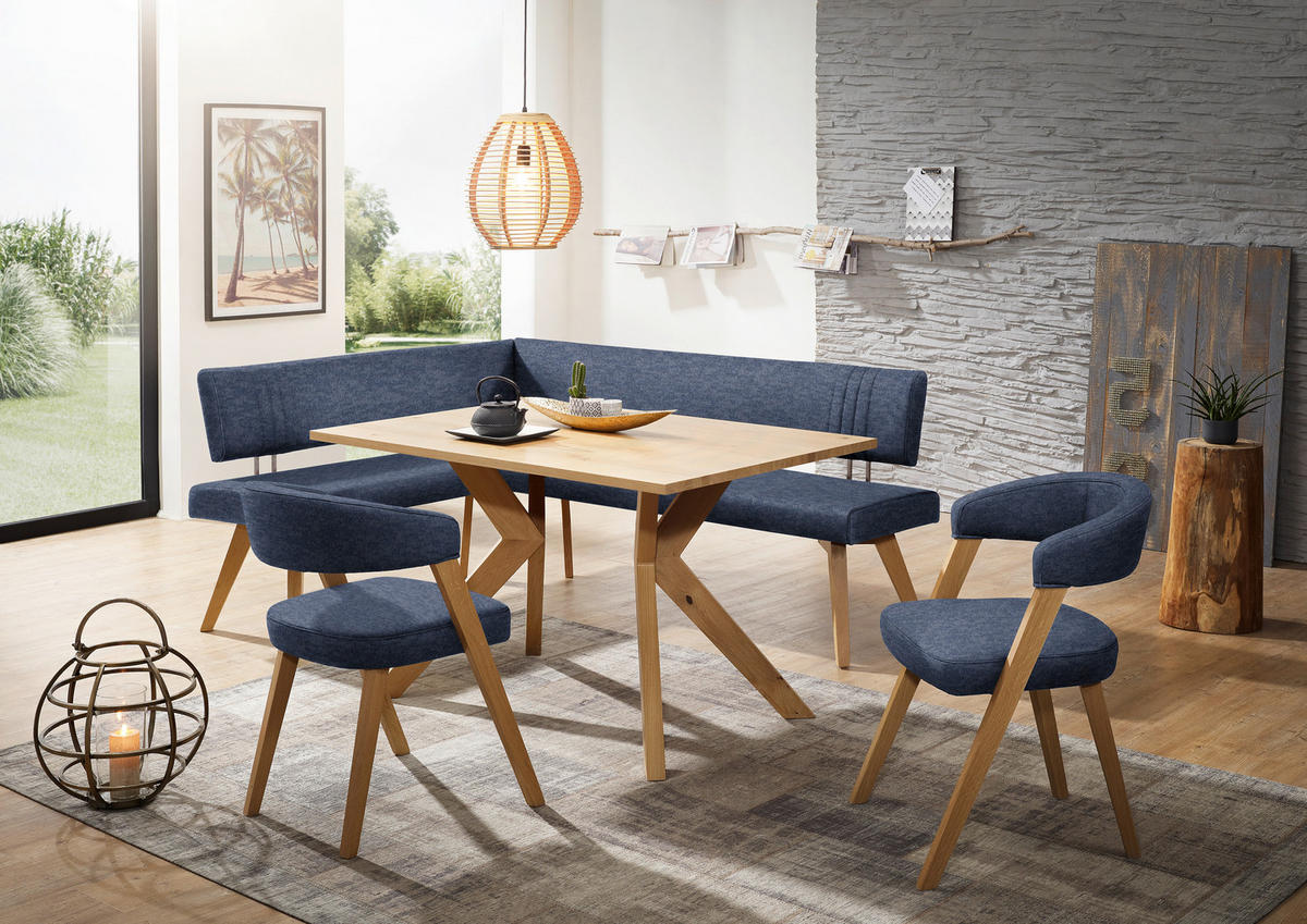 ECKBANK 180/190 cm  in Dunkelblau, Wildeiche  - Wildeiche/Eichefarben, Design, Holz/Textil (180/190cm) - Venda