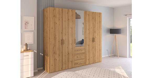 DREHTÜRENSCHRANK  in Eichefarben  - Eichefarben, Design, Glas/Holzwerkstoff (251/223/60cm) - Novel