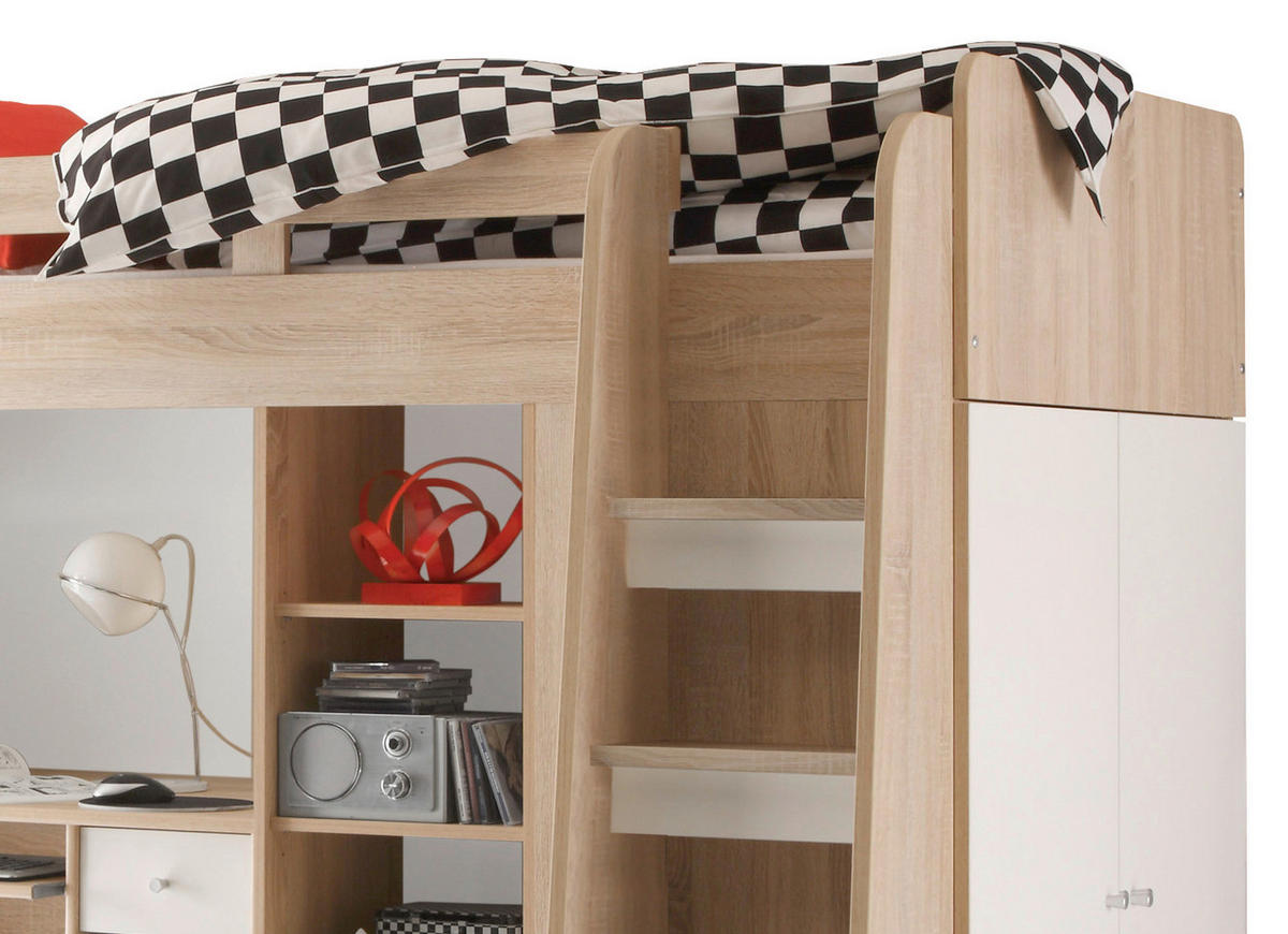 HOCHBETT 90/200 cm  - Weiss/Eichefarben, Modern, Holzwerkstoff (90/200cm) - MID.YOU