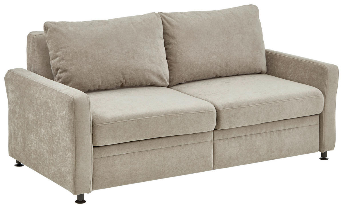 SCHLAFSOFA Chenille Hellbraun  - Hellbraun/Schwarz, KONVENTIONELL, Textil/Metall (186/90/100cm) - Beldomo Style